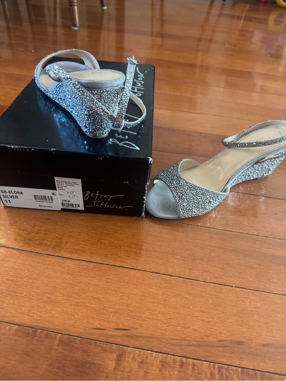 Betsey Johnson Silver Crystal Slingback Wedge Sandals